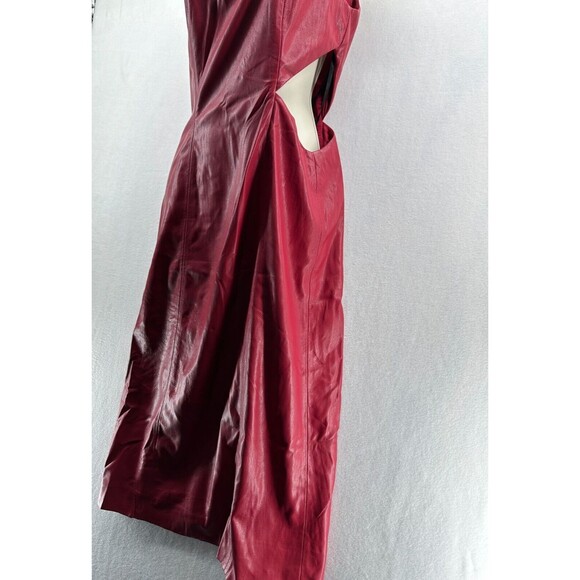 House Of Harlow 1960 Bordeaux Dress Size M Red Vegan Leather Midi Cut Out NWT - Picture 9 of 15
